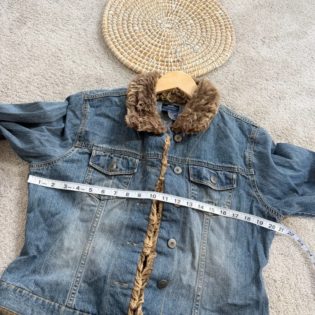 BP Bailey’s Point Women’s Y2K Vtg Faux Fur Denim Jacket Crop Penny Lane Mob L Blue Size L - Image 8
