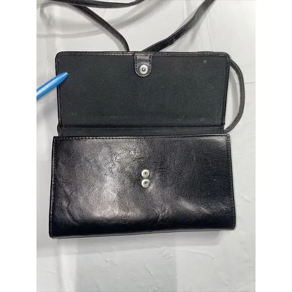 Designer FOSSIL Mini Crossbody Bag‎ Purse In Black Leather 7.5x4.5" - Image 3