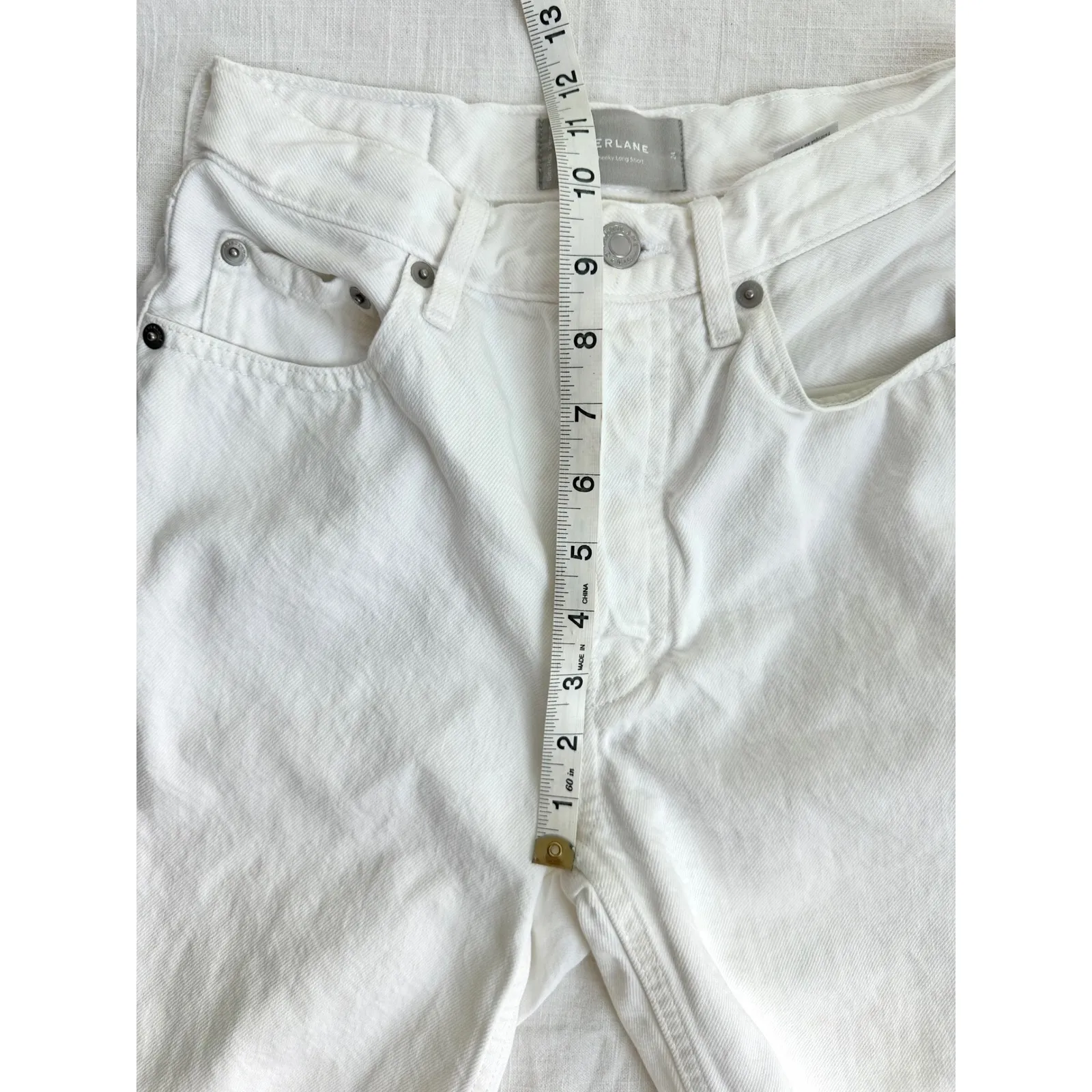 Everlane 90s Cheeky Long Denim Shorts Raw Hem White Casual Summer‎ Size 24 - Image 8