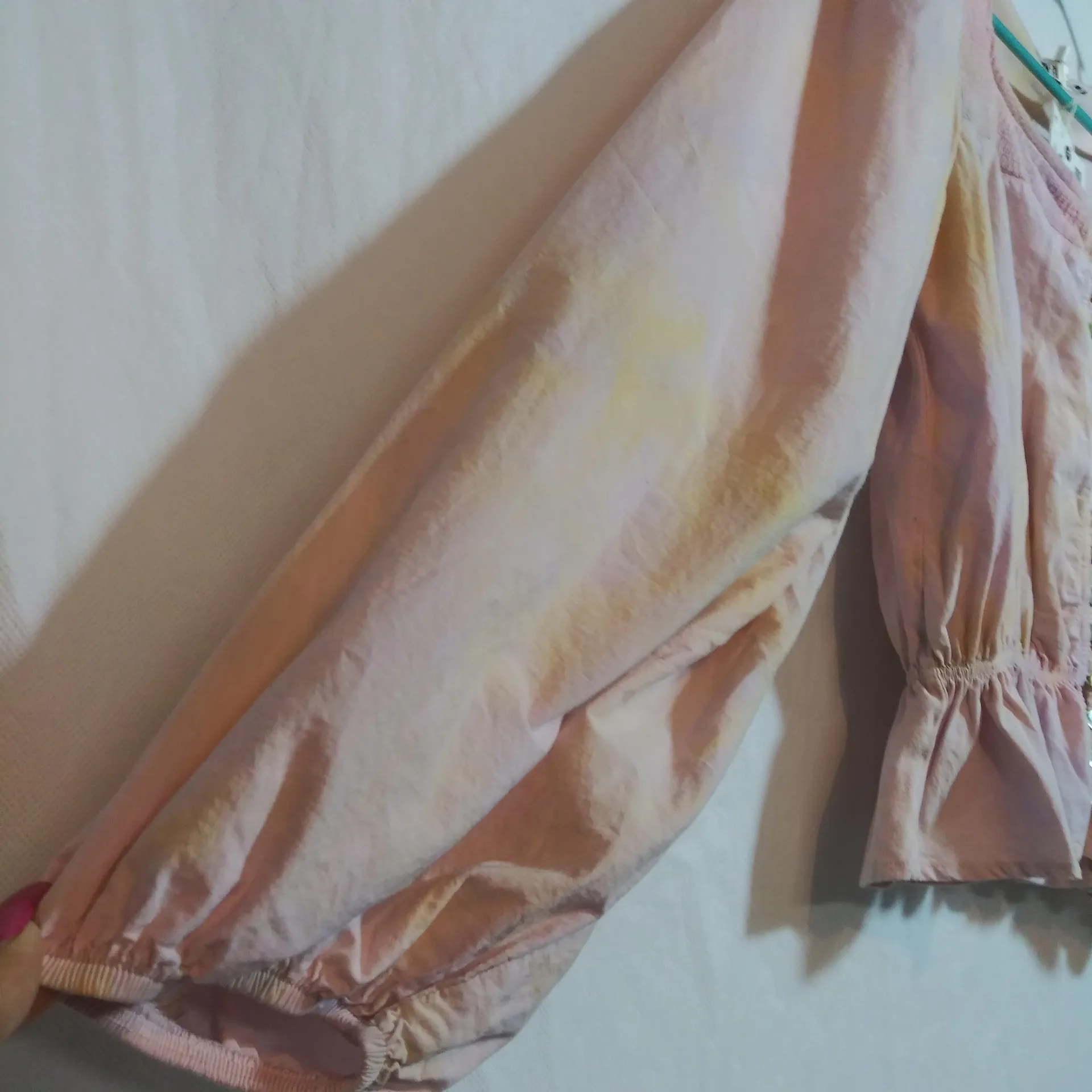 Zara Pink Tie Dye Puff Sleeve Button-Up Women's Blouse Crop Top Size Small - Image 5