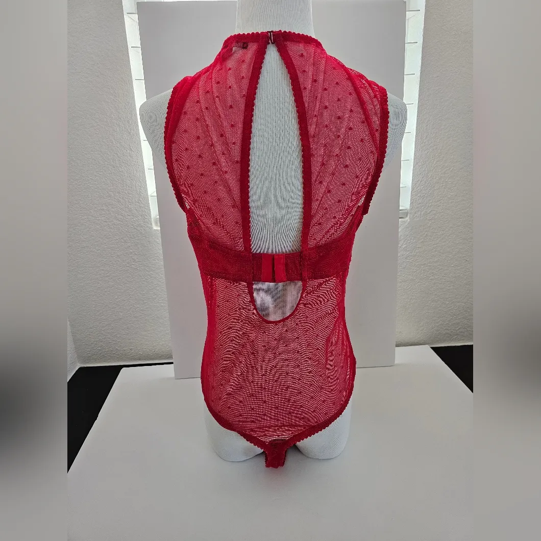 INC International Concepts Sz L Cupped Swiss Dot Thong Bodysuit Ski Patrol Red Size L - Image 6