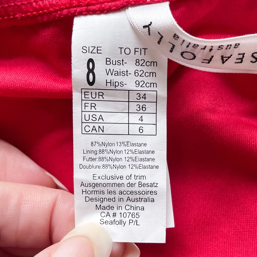 Seafolly Red Off White Polka Dot Harlow Ruched Side Retro Bikini Bottoms 4 NWT - Image 9