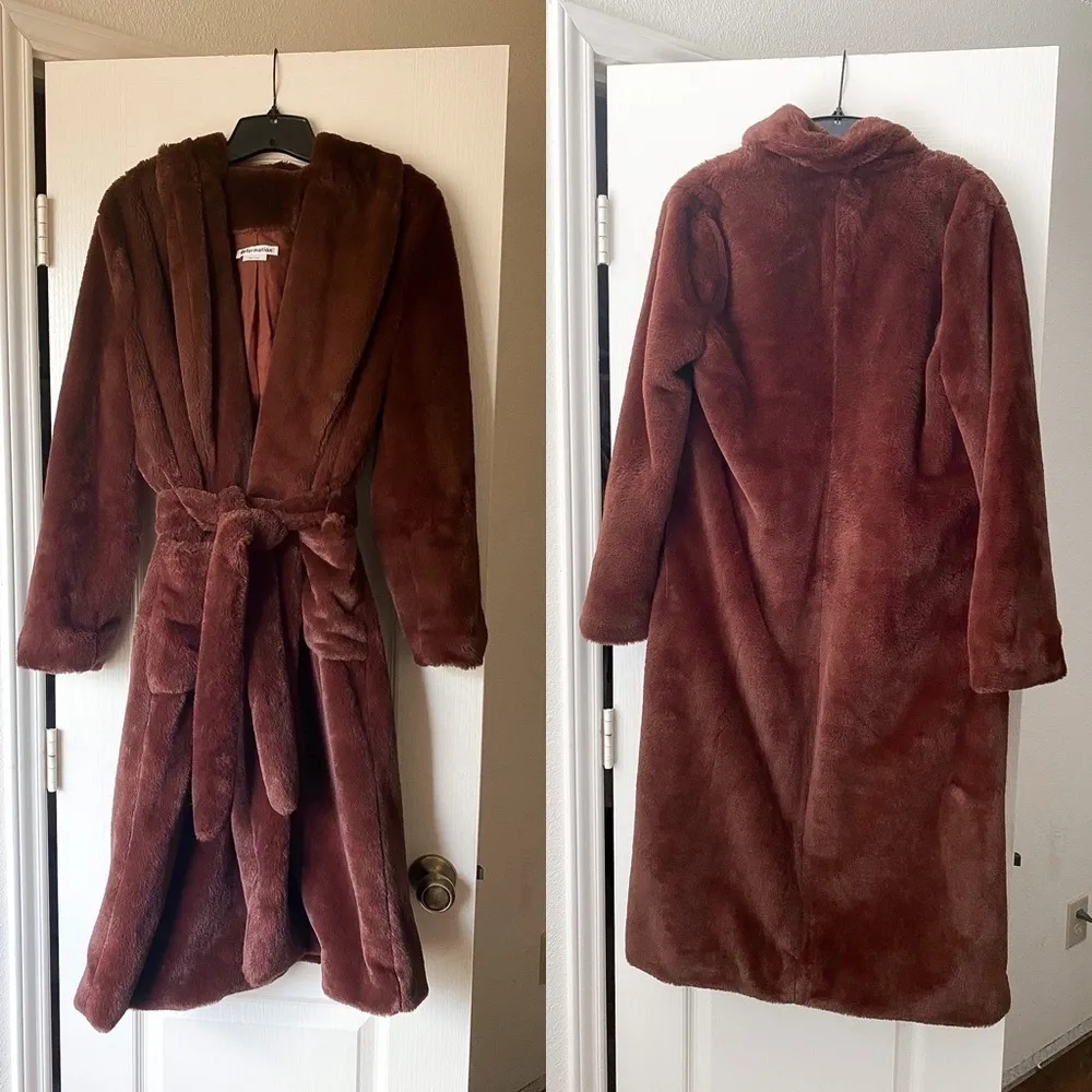 Reformation Coat Hudson Faux Fur Chocolate XS GUC - Image 2