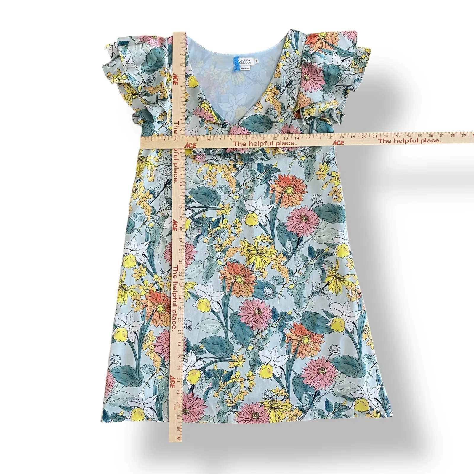 Molly Bracken Women’s Floral Print Ruffle Collar Mini Dress Size Small Spring - Image 3