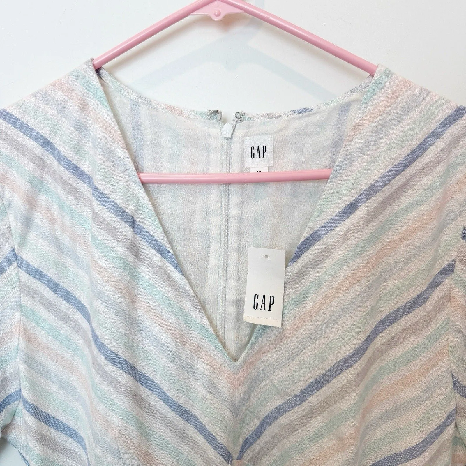 Gap Womens Linen Blend Cottagecore Dress Sz 12 Countryside Coastal Stripes Soft - Image 4