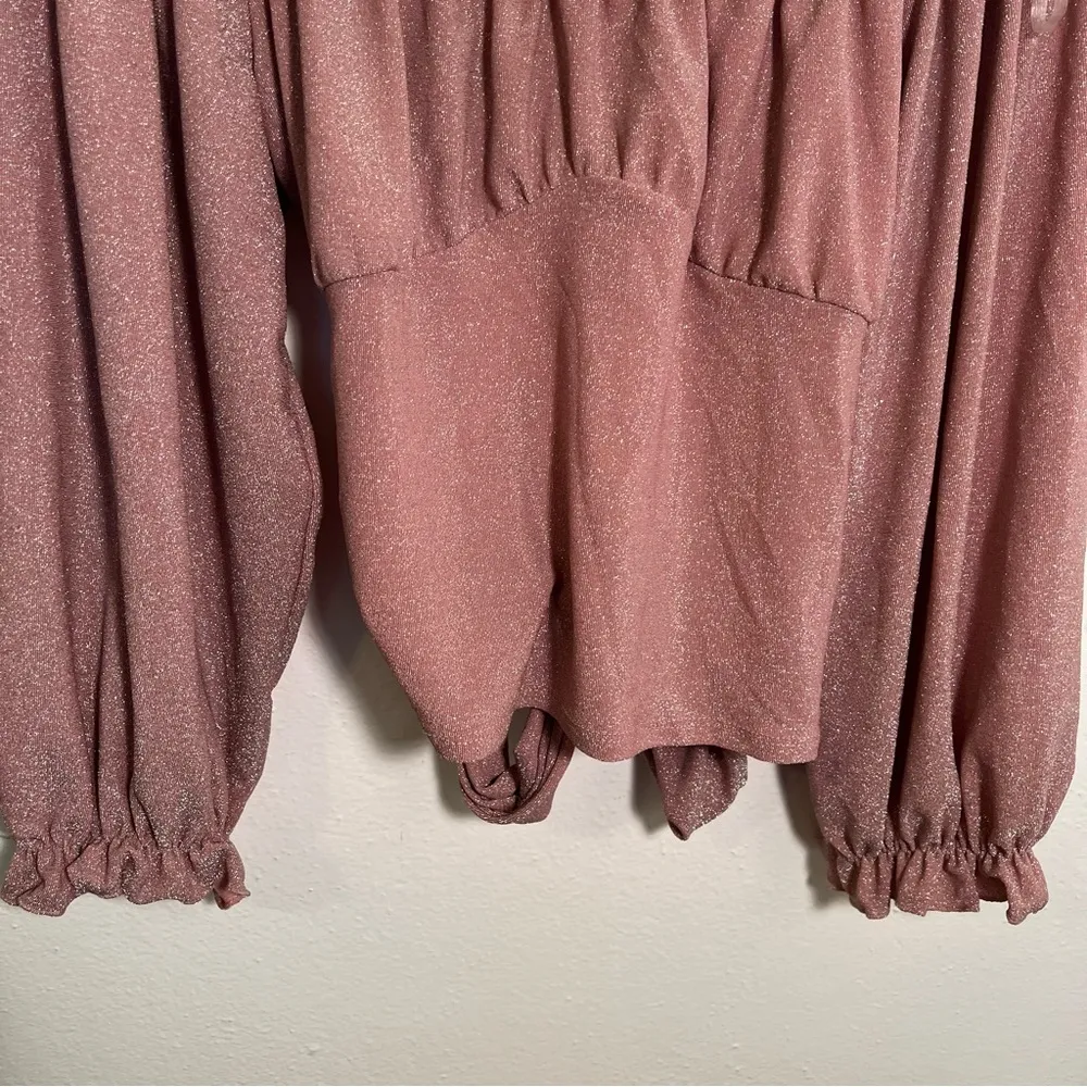 Ava James Off Shoulder Blouse Sparkly Light Pink Open Back S - Image 3