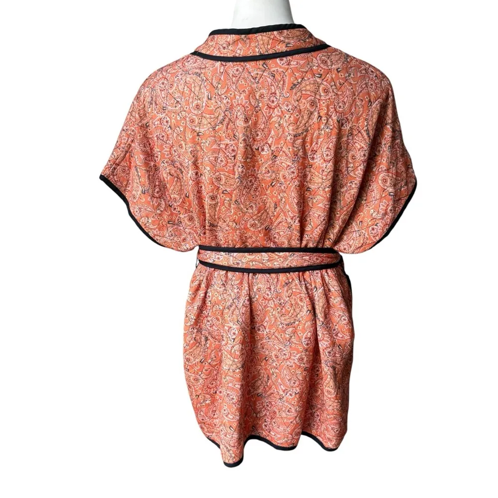 NWT, J. Jill Belted Quilted Ruana Jacket Kimono Orange Paisley Belted, Sz S - Image 6