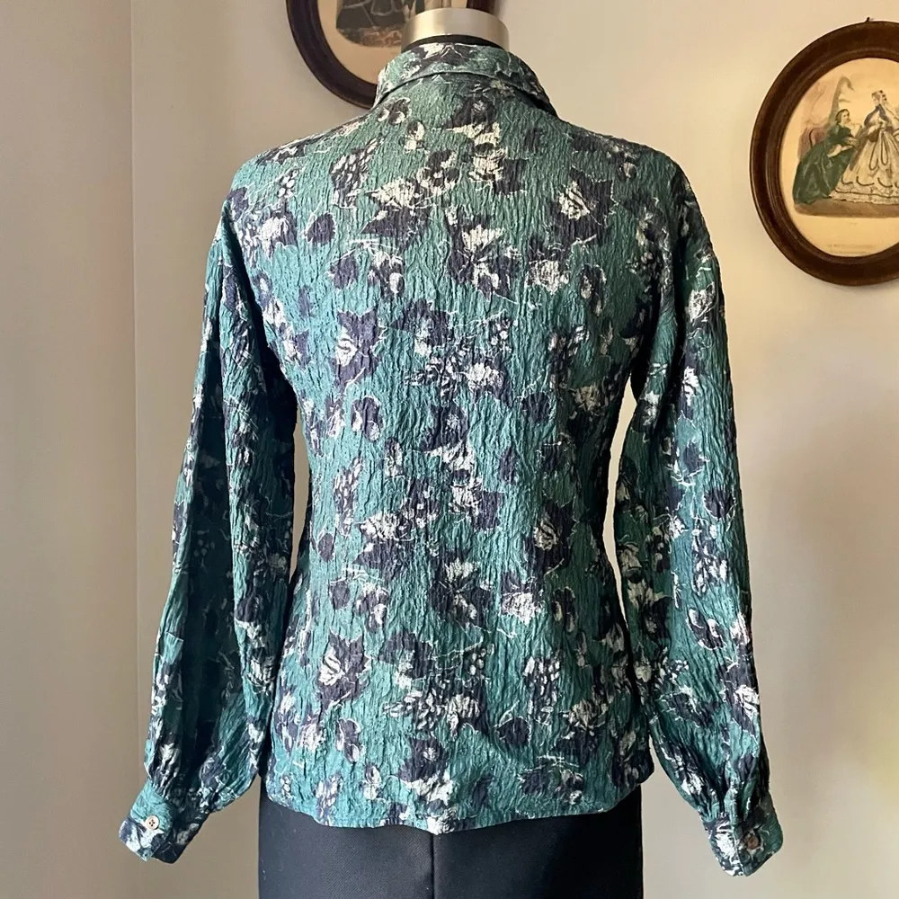 Vintage 1990s floral crinkle silk blouse - Image 5