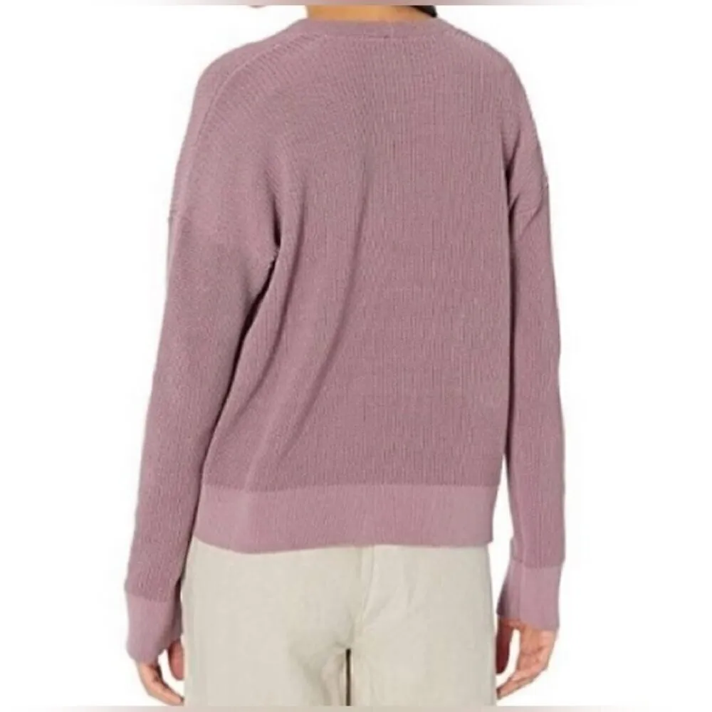 Eileen Fisher Corded V Neck Box Top Long Sleeve Sweater in Deep Mauve - Size M - Image 4