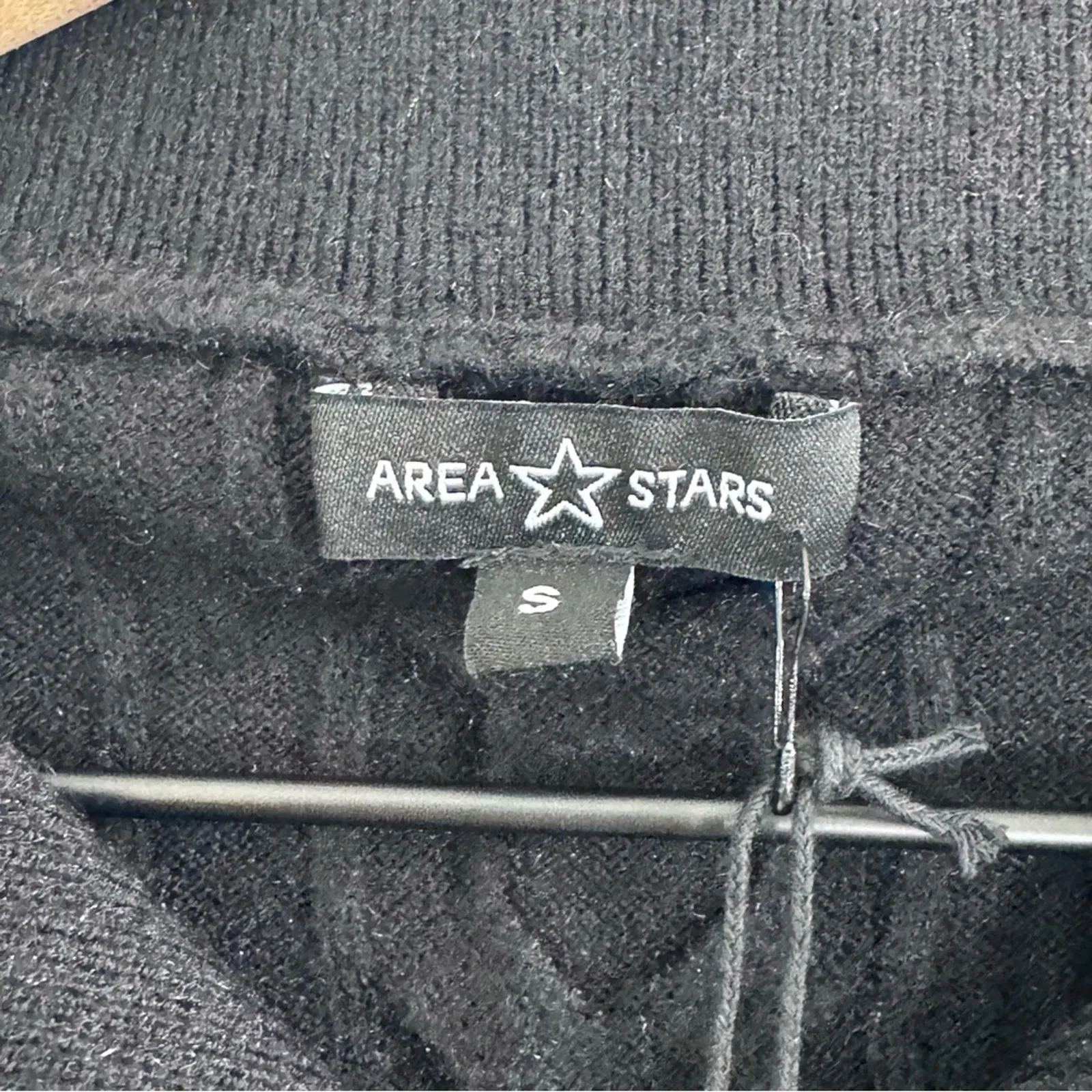 Area Stars Quarter Zip Sweater Black Cable Knit Ribbed Collared Pullover S NEW - Image 6