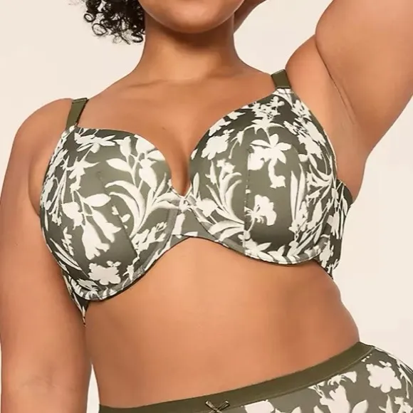 Cacique Green Floral Print Totally Smooth Lightly Lined Full Coverage Bra 38DD - Image 1