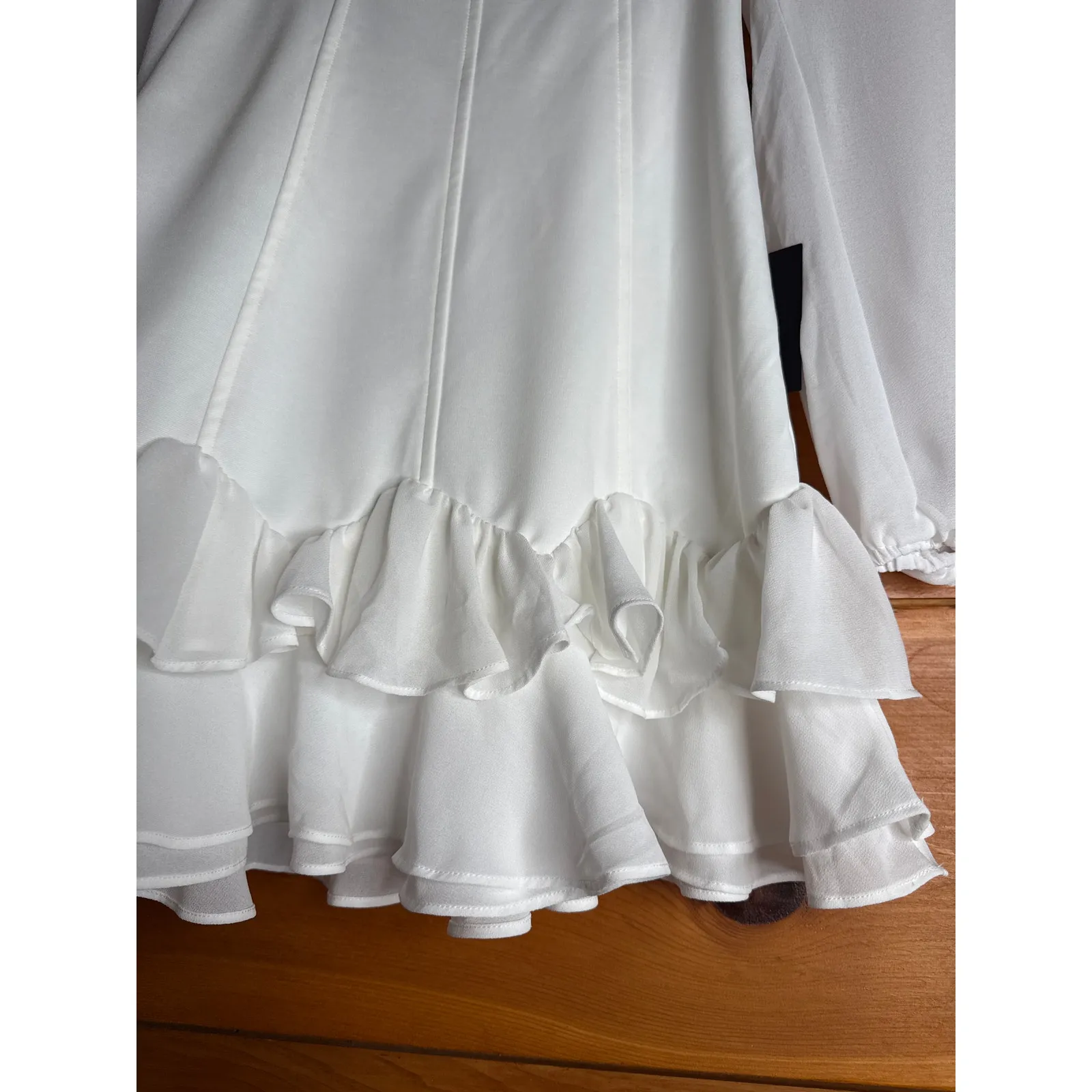 NWT Lulus Gorgeous Expertise White Ruffled Long Sleeve Mini Dress Party Size XS - Image 3