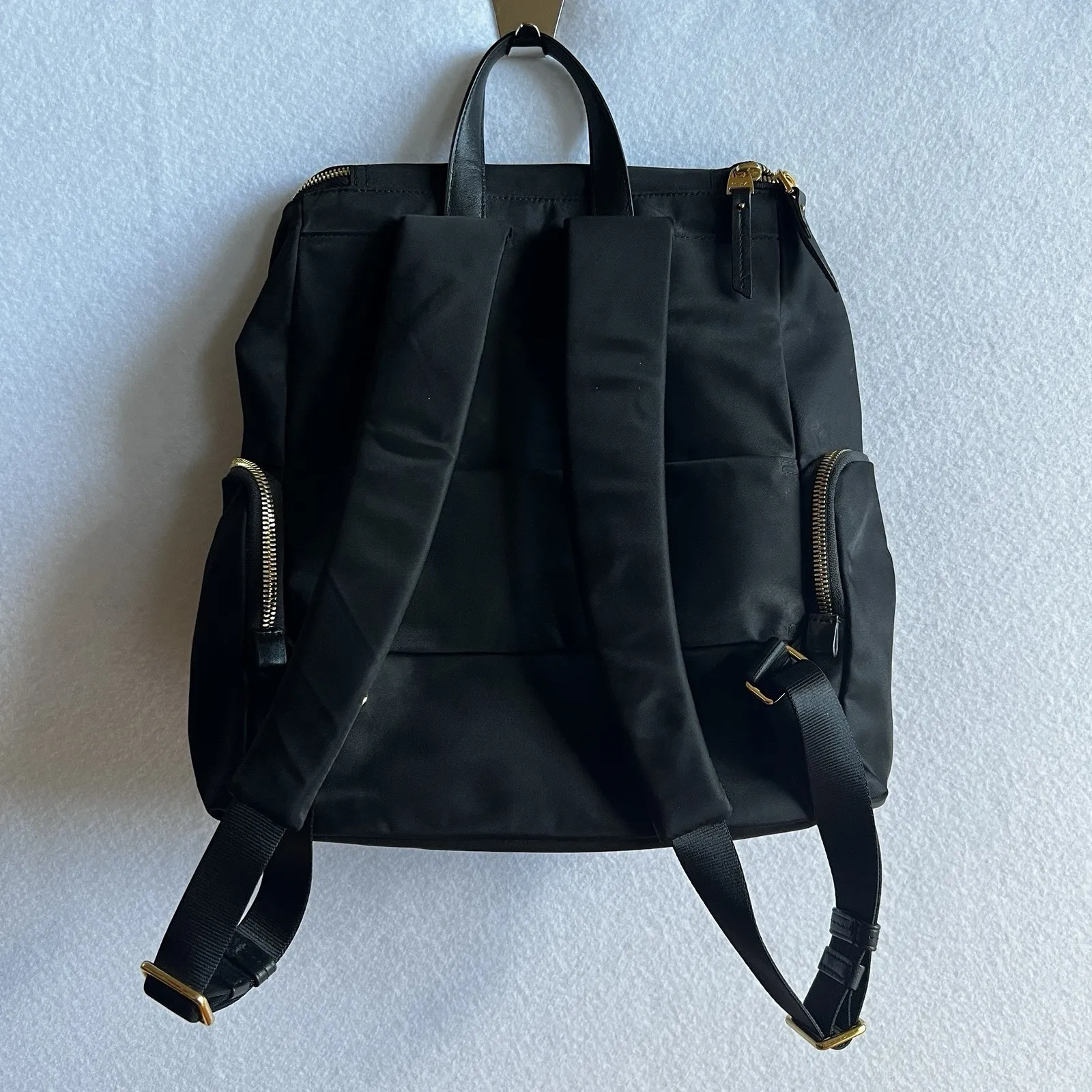 TUMI Voyageur Lexa Zip Flap Backpack Black Nylon Gold Hardware Travel Bag - Image 2