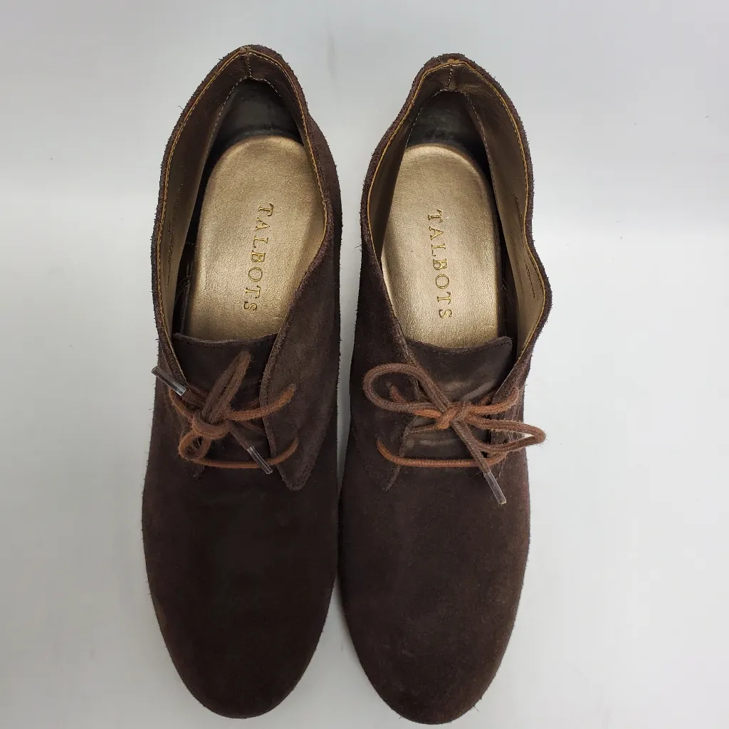 Talbots Suede Leather Wedge Lace Up Ankle Booties Brown Size 8M - Image 7