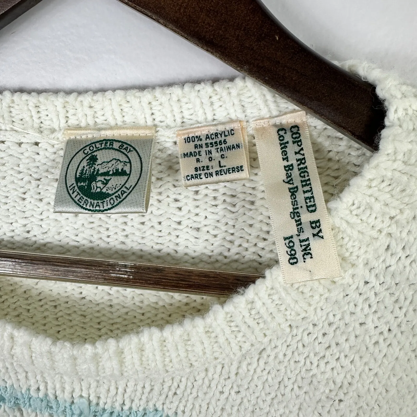 Vintage 90s Colter Bay Sweater L White Pastel Floral Knit Cottagecore Grannycore Size L - Image 2