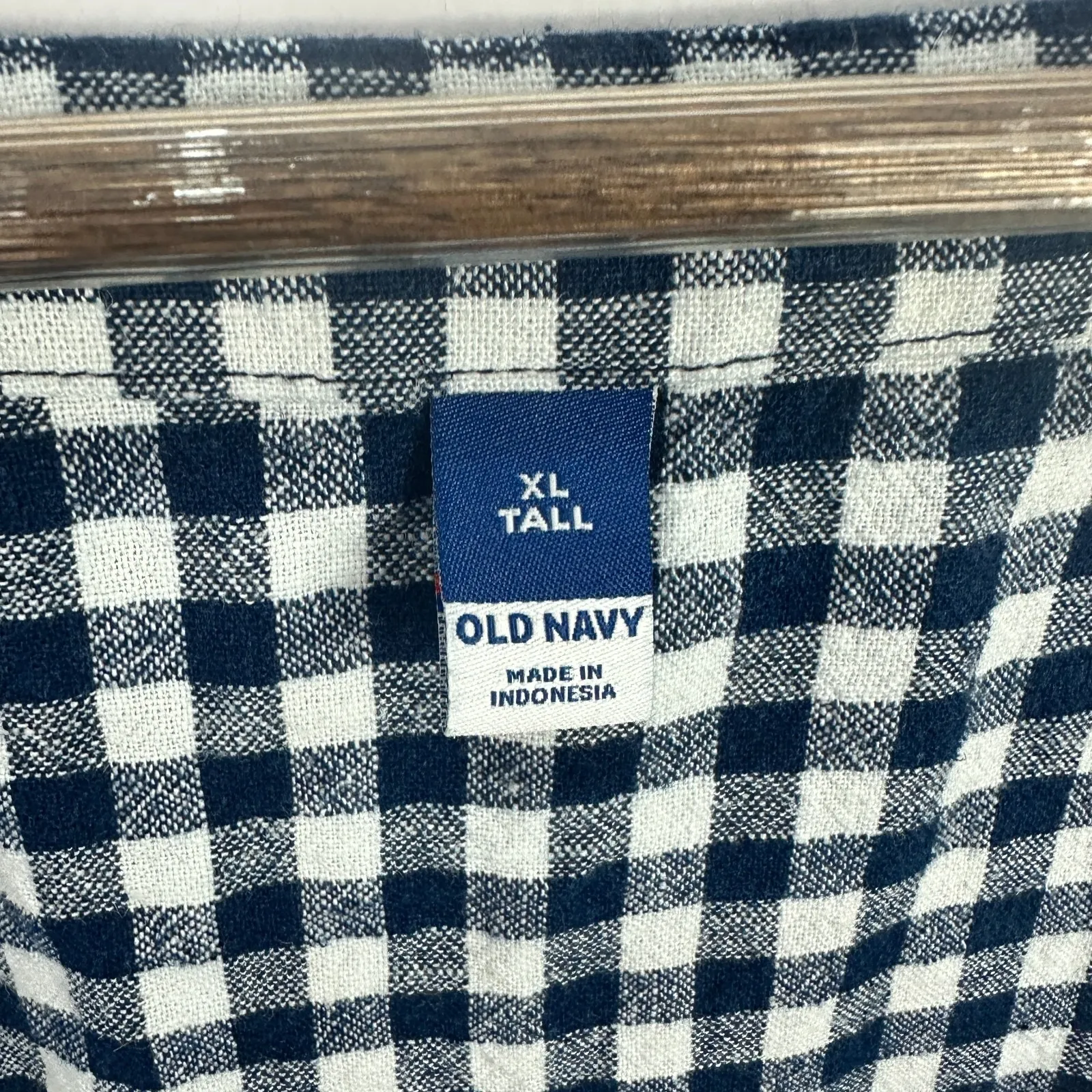 Old Navy Tank Top XL Tall Navy Gingham Linen Blend Preppy Cottagecore Minimalist - Image 2