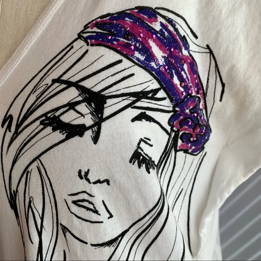 Karen by Karen Kane V neck top sketch of woman in purple rhinestone headband - Image 3