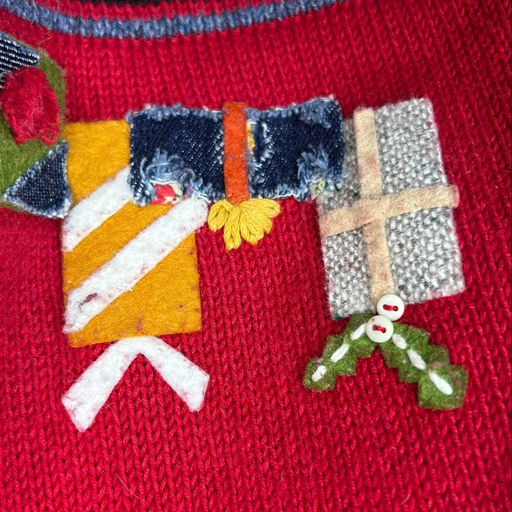 Vintage Susan Bristol Holiday Christmas Cardigan Sweater Size Medium Red Stripe - Image 3