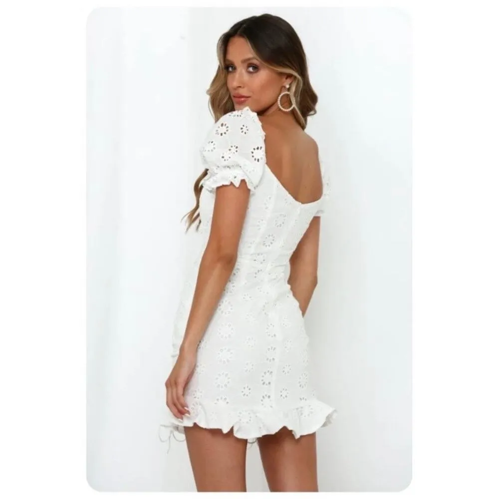 Hello Molly White Eyelet Saved By The Bell Mini Dress Sz.L/US 8 - Image 5