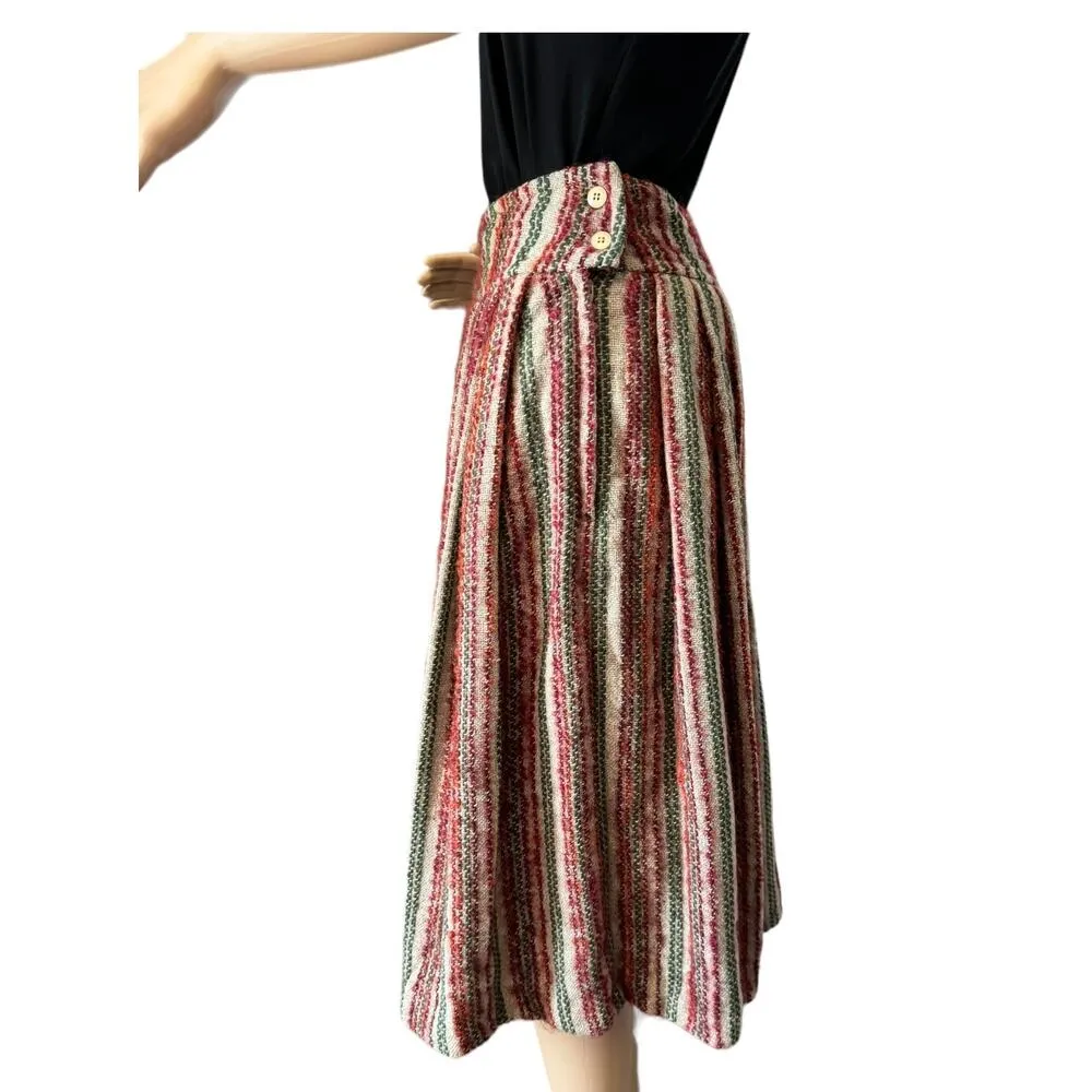 high waisted pleated boucle striped midi skirt size small Red - Image 14