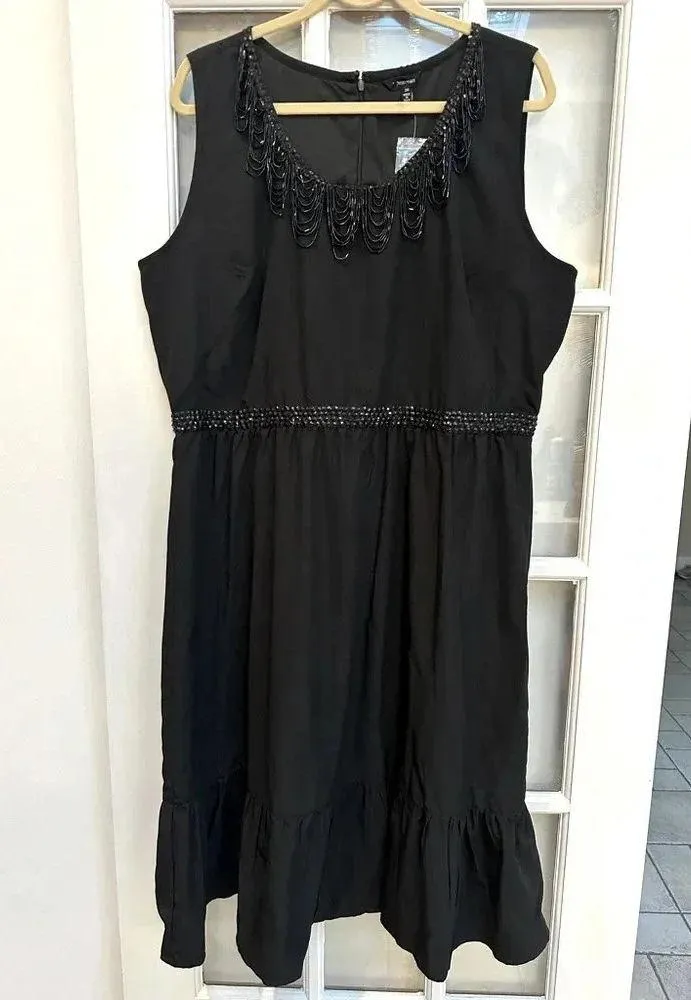 J. Peterman Black Beaded Shift Evening Formal Midi Dress Ruffle Plus Size 20 NWT - Image 14