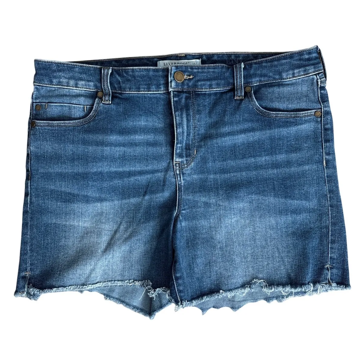 Liverpool Plus Vickie‎ Fray 5" Mineral Wash Harpswell Long Length Shorts Size 14 Blue - Image 4