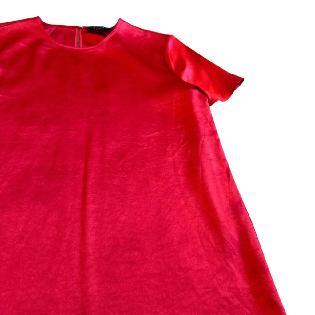 Theory Bold Red Satin Short Sleeve Blouse Shirt Top Crew Neck Classic Size Small - Image 6