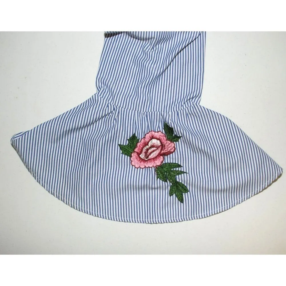 Mileage Blue Striped Embroidered Roses Blouse Top Plus Size 1X 3/4 Bell Sleeve - Image 11