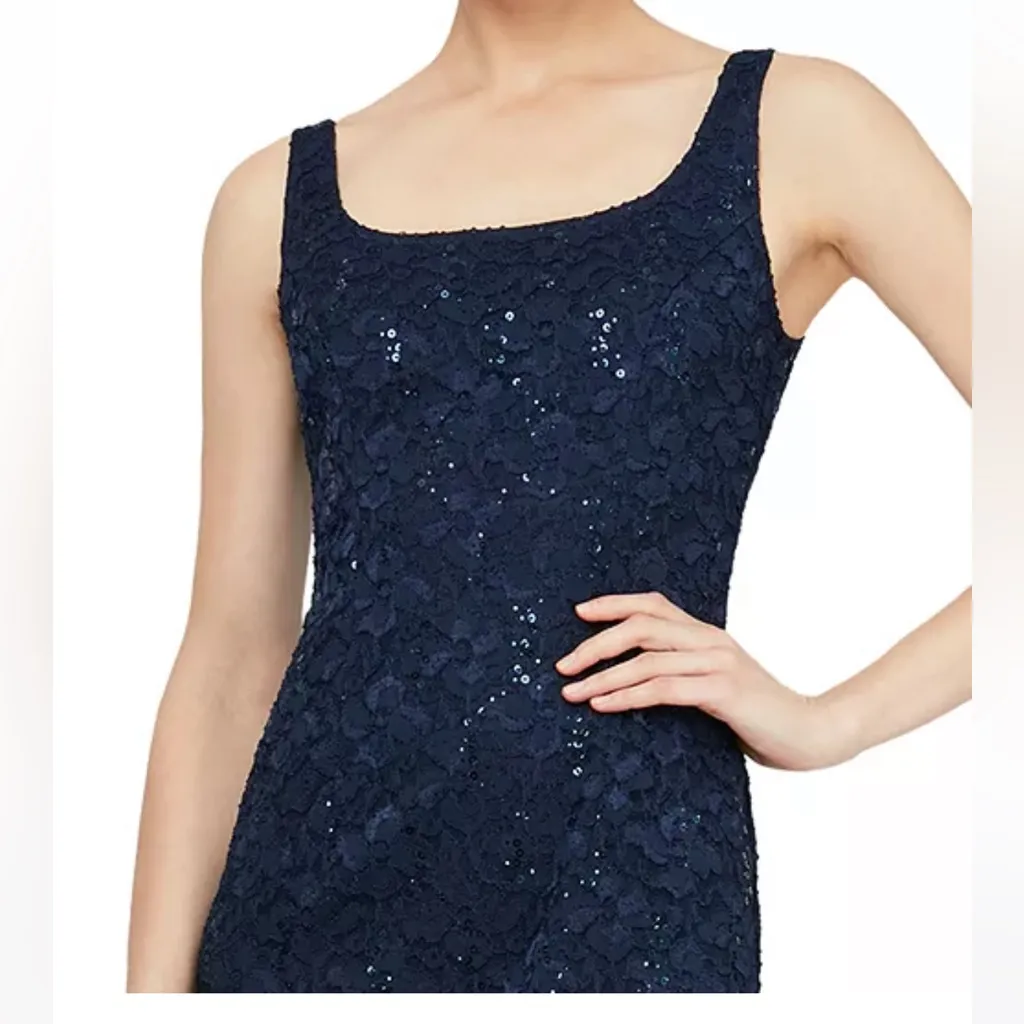 Navy blue floral lace sparkle midi dress with lace cardigan set never worn - Image 7