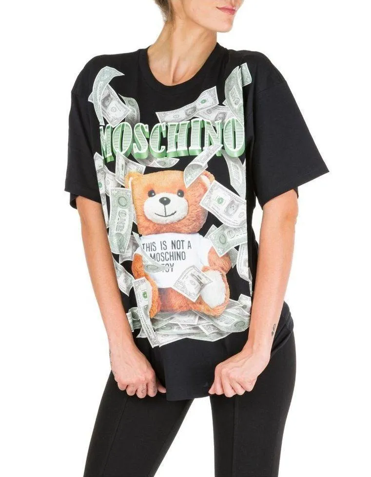 Authentic Moschino Couture Dollar Bill Bear Print Oversize Unisex Tshirt Black - Image 8