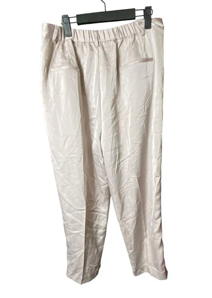 NWT Jason Wu Satin Trousers XL Cream High Waist Pleated Front Chic Designer Work - Image 4