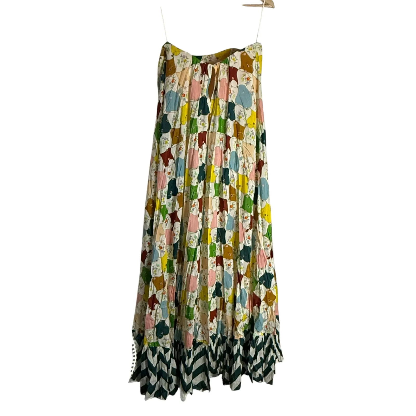 Alemais Everly Strapless Multicolor Quilt Print Whimsical Silk Maxi Gown Size 10 - Image 11