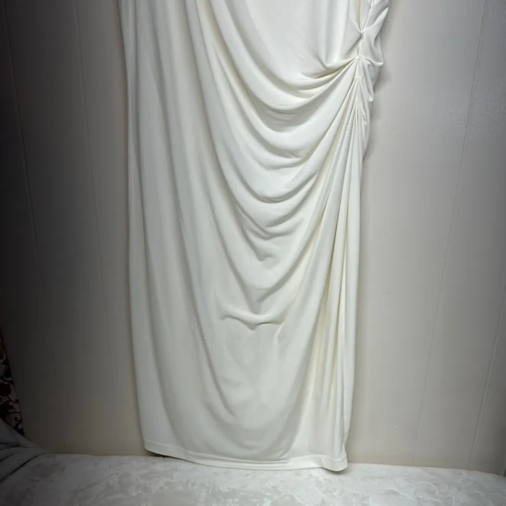 Victoria's Secret Cream Asymmetrical Ruched Sheath Dress - Image 3