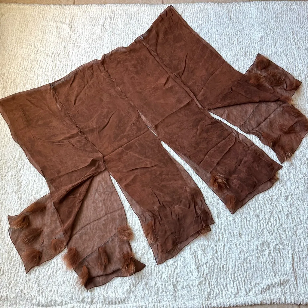 Vintage Velvet Burnout Silk Dress Sz 6-8 Fur Trim Shawl Y2K Fairy Grunge Runway - Image 12