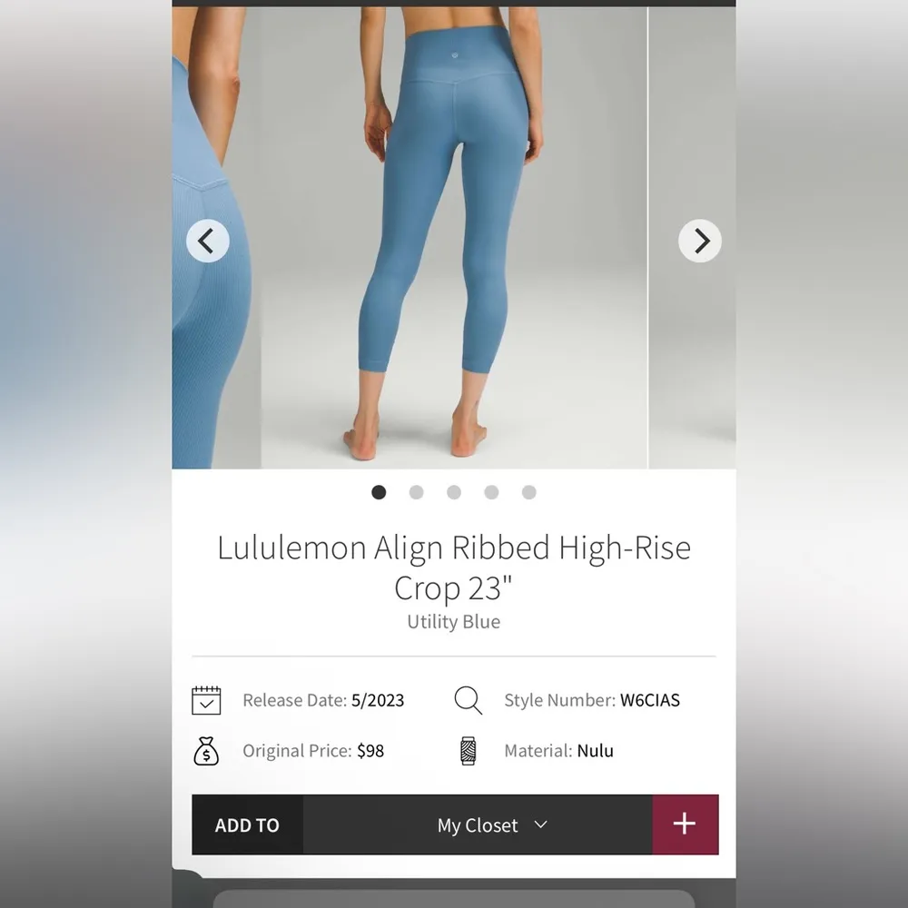 Lululemon Align Ribbed High-Rise Crop 23”
Size 6 - Image 7