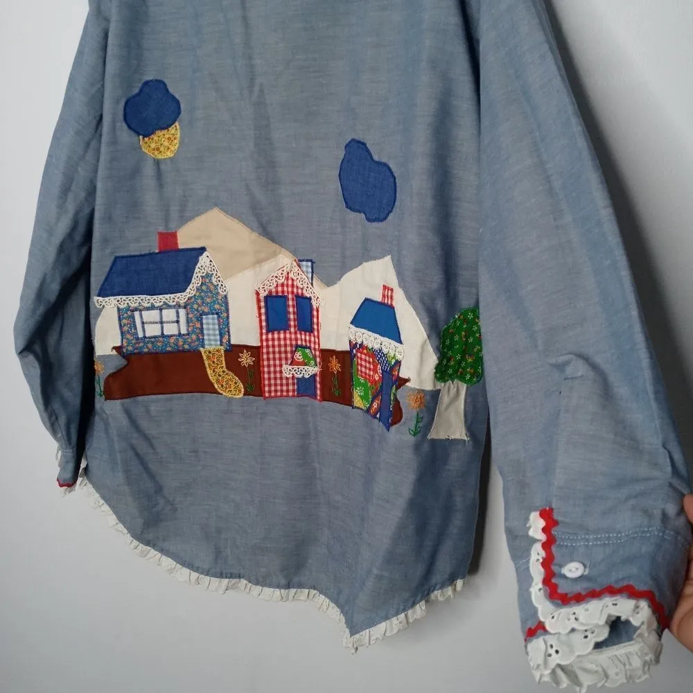 Vintage Big Mac Jcpenney Custom Patch Embroider Chambray Button Shirts Size XL Blue - Image 4