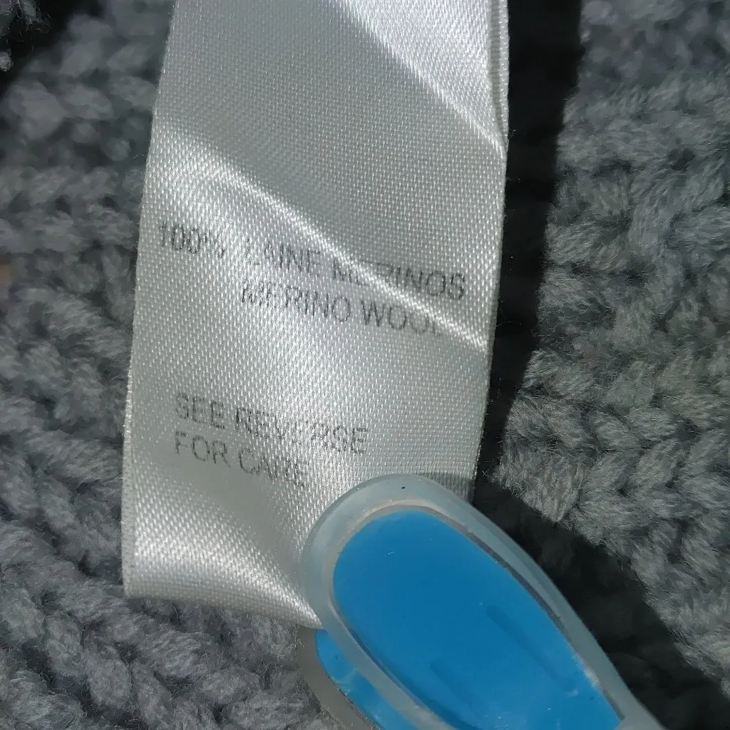 Hand Knit Sweater Pullover Tequila Solo Gray Merino Wool Ribbed Knit Mock Neck Blue Size M - Image 9