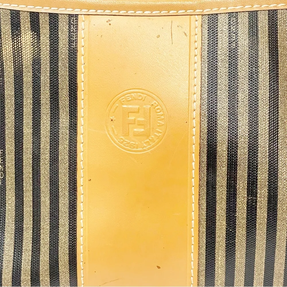 Classic Vintage Fendi Brown Pin Stripe Zippered Crossbody Shoulder Bag - Image 3