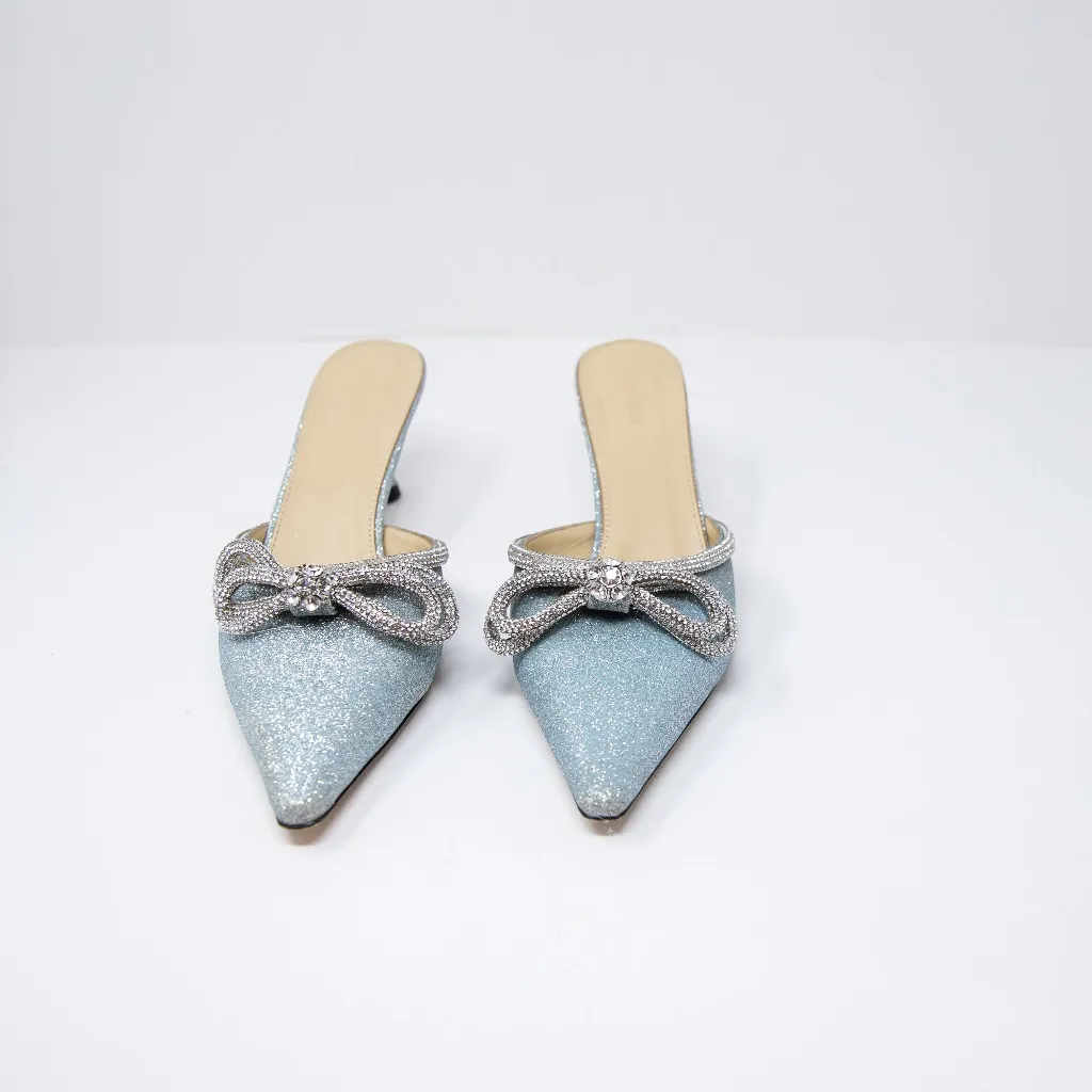 NEW Mach &amp; Mach Double Crystal Jewel Bow Pointed Toe Heels Shoes Blue Silver 10 - Image 3