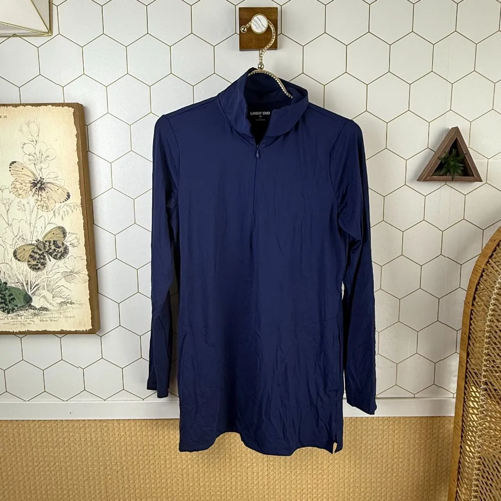 Lands' End Blue Quarter Zip Long Sleeve Tunic Rash Guard Cover-up - Size - XS - Image 2