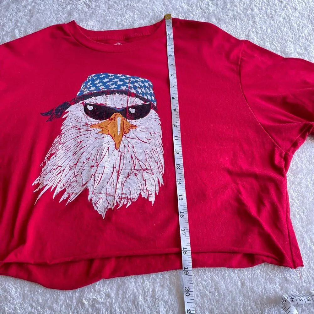 Way To Celebrate Patriotic‎ Graphic Cropped T Shirt Womens XL 1X Red Biker Eagle - Image 6