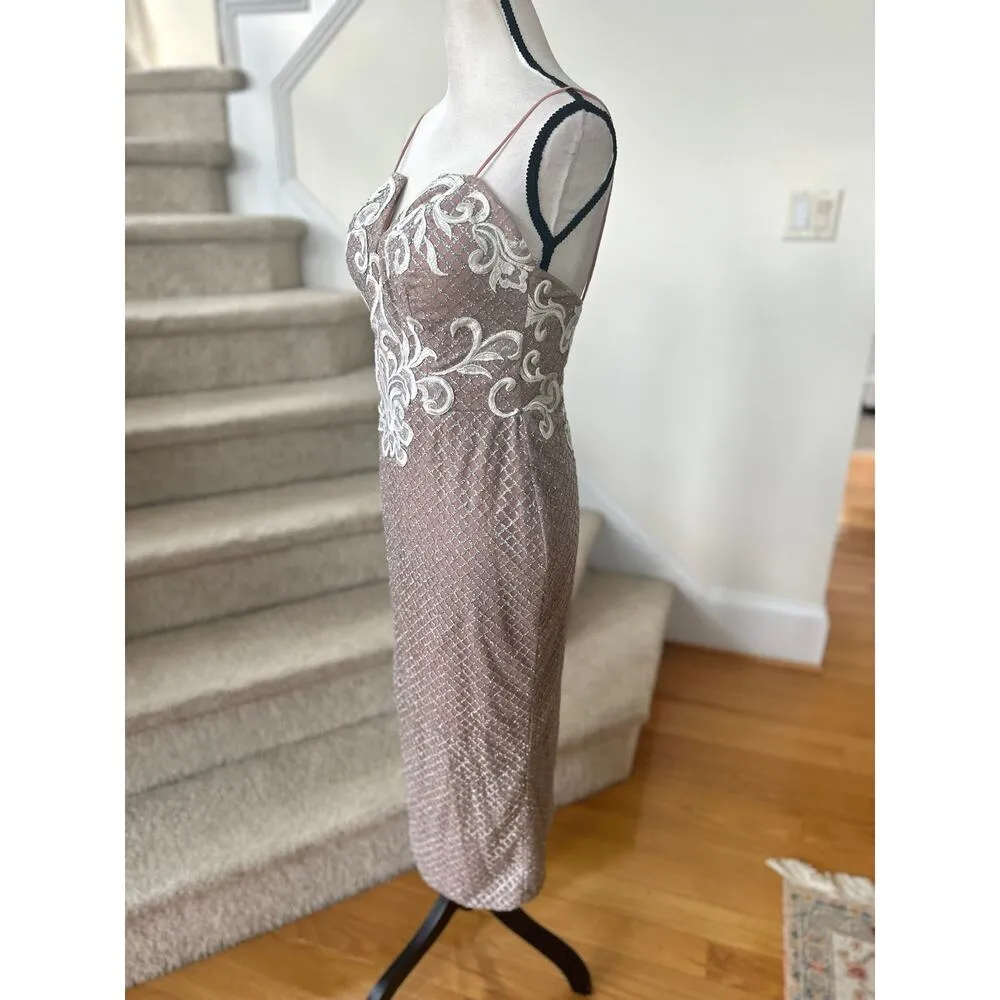 Portia & Scarlett Maree Pink Silver Glitter White Swirl Applique Ankle Dress Size 10 - Image 4