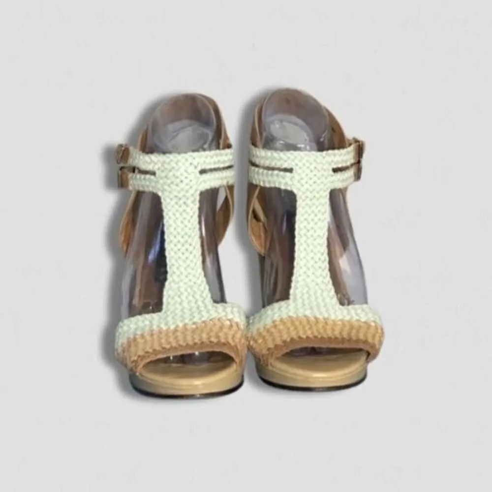 Juicy Couture Leather Wooden Heels Beige White Size 9.5 - Image 2