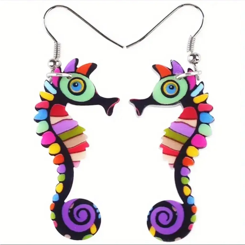 Cute Colorful Seahorse Design Dangle Earrings Bohemian‎ Ocean Style Acrylic - Image 5