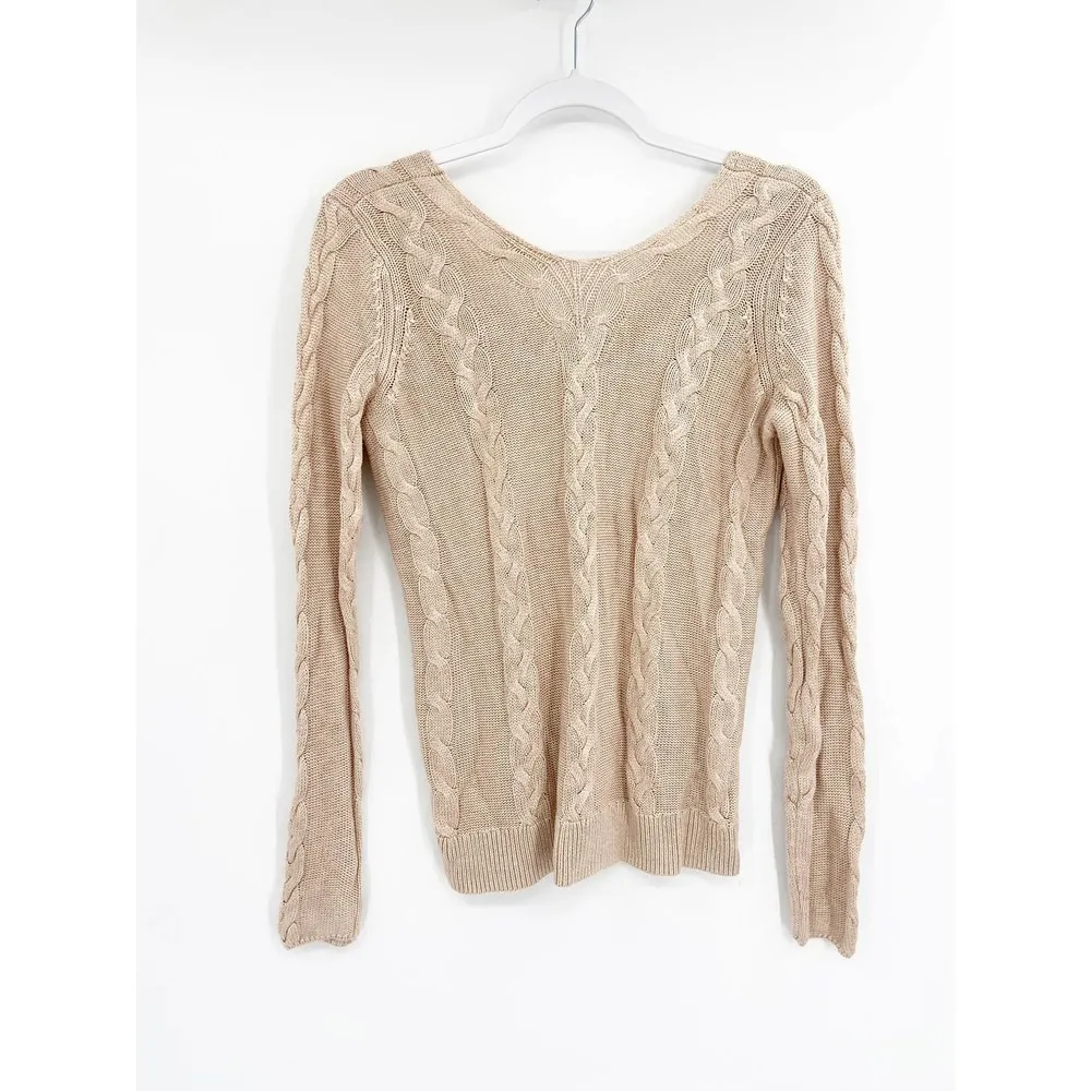 L'Agence Pia Soft Camel V-Neck Cable Knit Long Sleeve Sweater Size M - Image 58