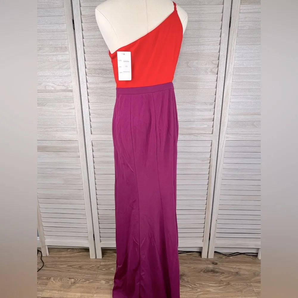 NANAMACS "Blessed with Beauty" One Shoulder Colorblock Maxi Dress Red/Purple-L - Image 5