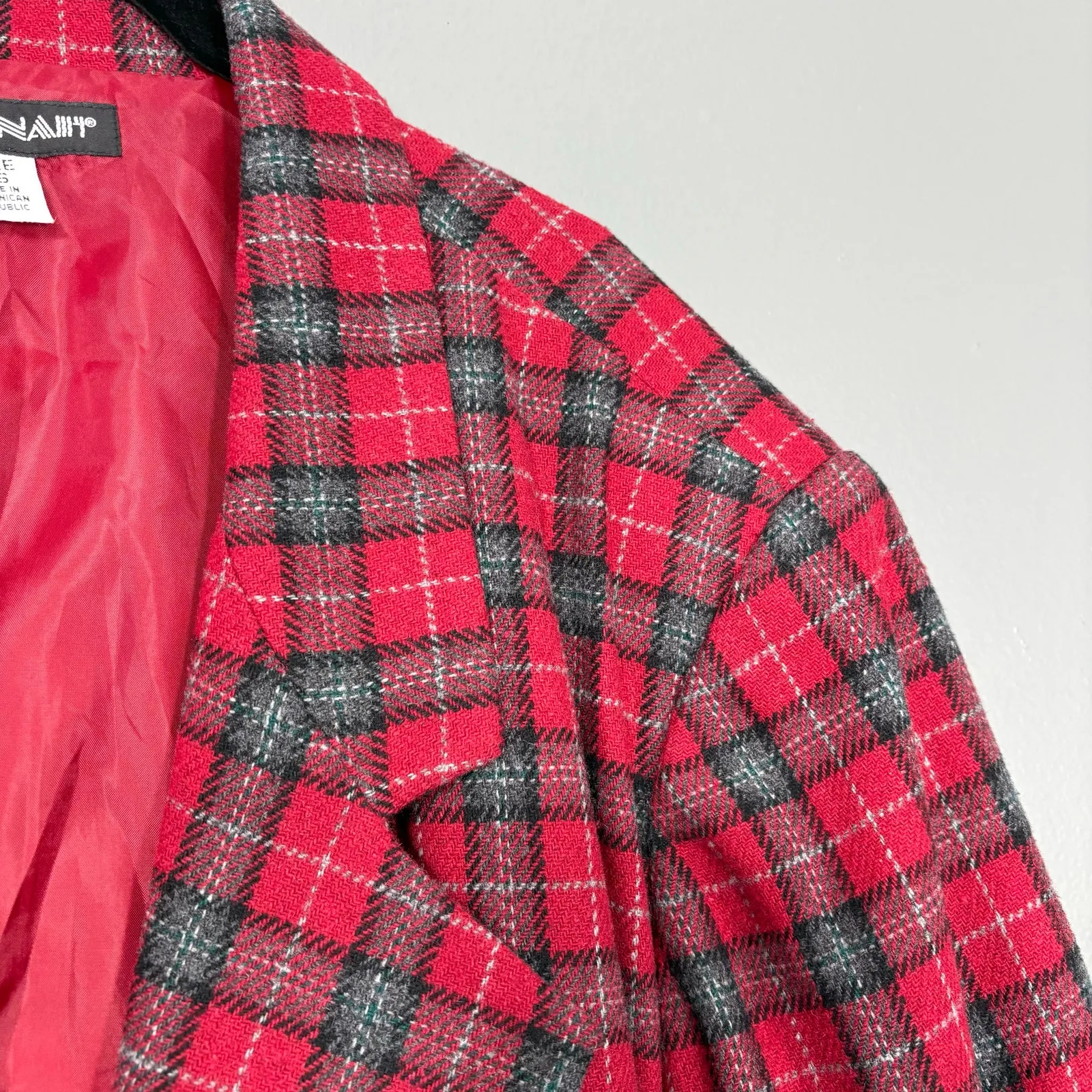 Savannah Vintage 1980's Red Plaid Wool Blend Blazer - Image 2