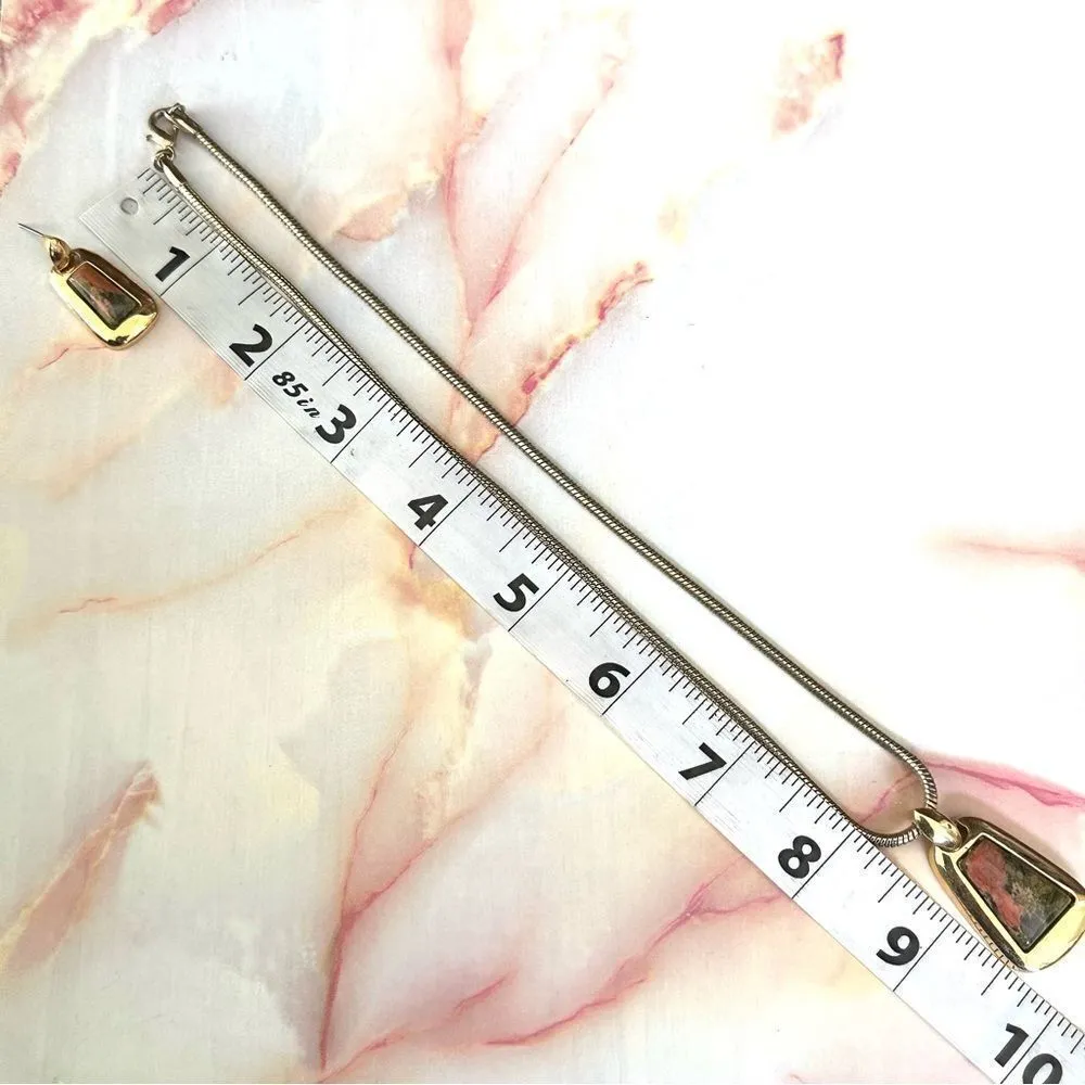 Roman unakite gold tone necklace and earrings set - Image 4