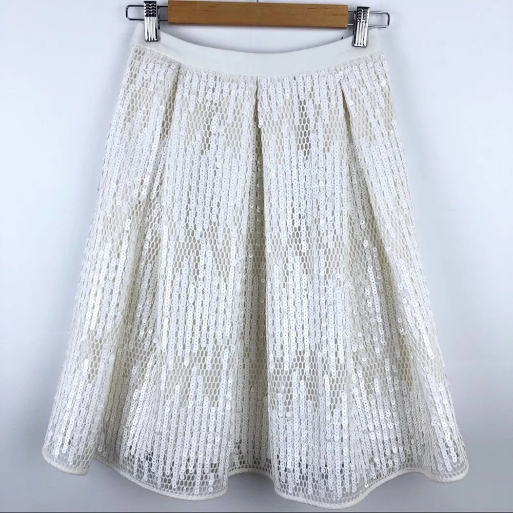 NWT Endless Rose Pleated White Sequin Flirty A-Line Cocktail Party Skirt Small - Image 3