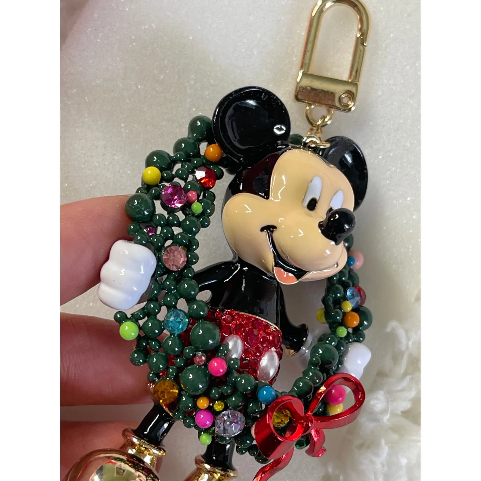 Disney BaubleBar Mickey Mouse Christmas Wreath Bag Charm Keychain Holiday NEW - Image 4